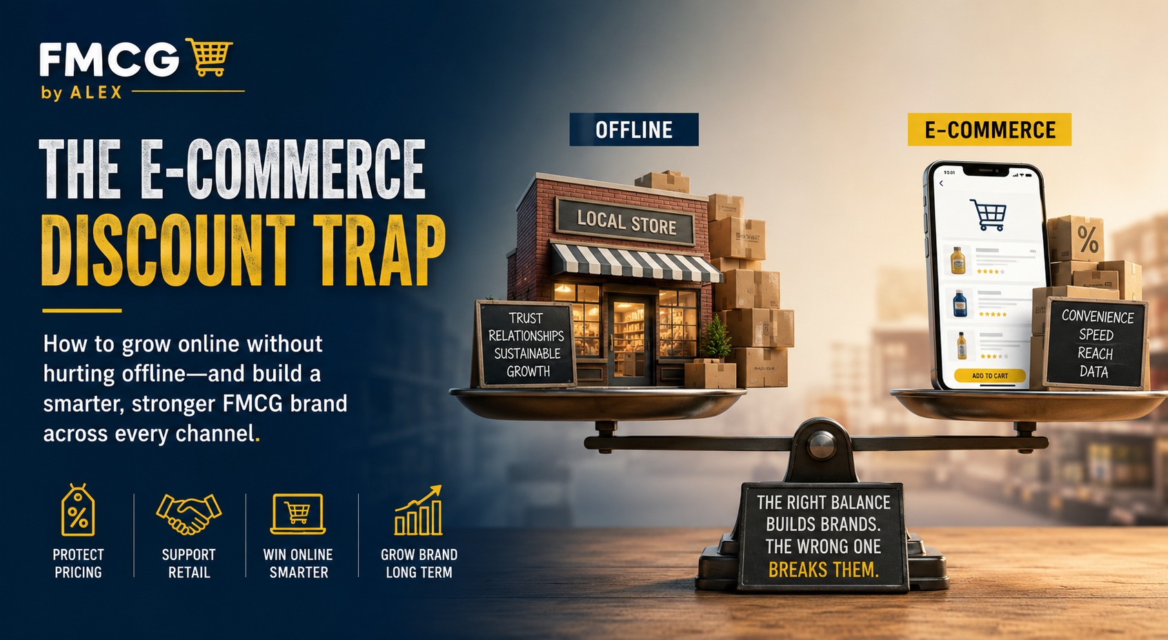 FMCG by Alex visual showing the balance between offline retail and e-commerce discounting